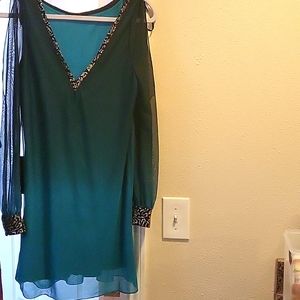 NWT Teal and black sheer knee length dress medium I.N. San Francisco
